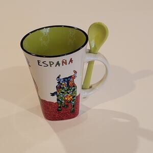 Ole Mosaic España ceramic coffee cup and matching spoon set